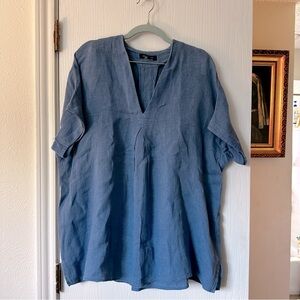 Lafayette 148 New York blue linen short sleeve top, women’s size large